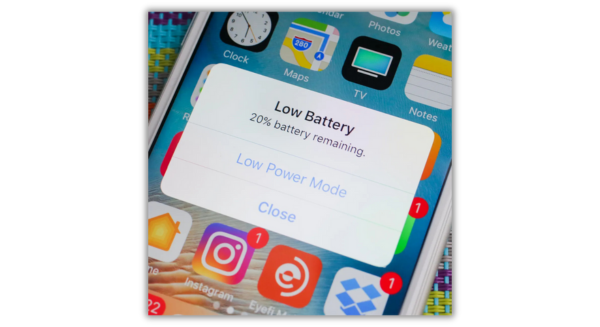 Tela de configurações mostrando baixa capacidade da bateria do iPhone