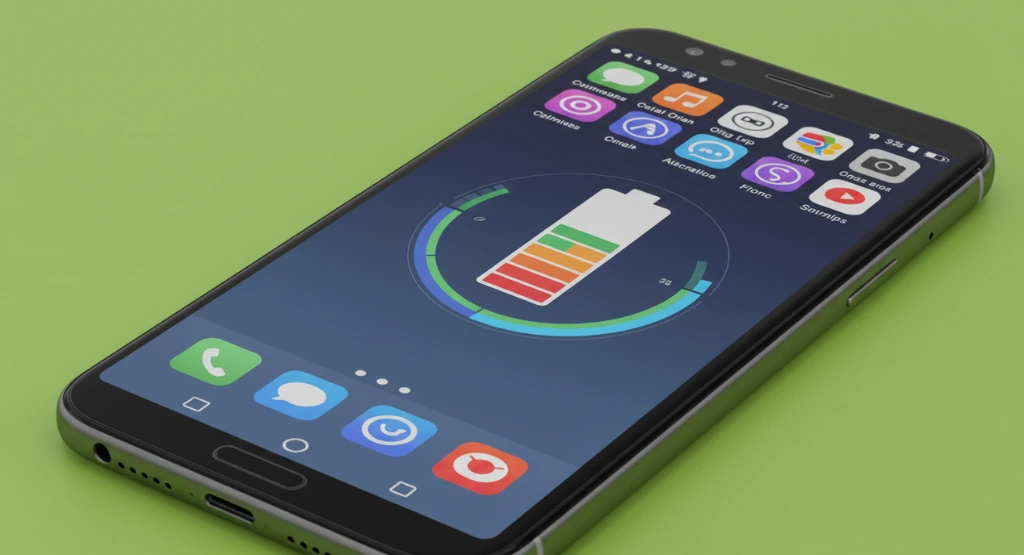 Smartphone Android exibindo visualização de consumo de bateria com aplicativos populares consumindo energia